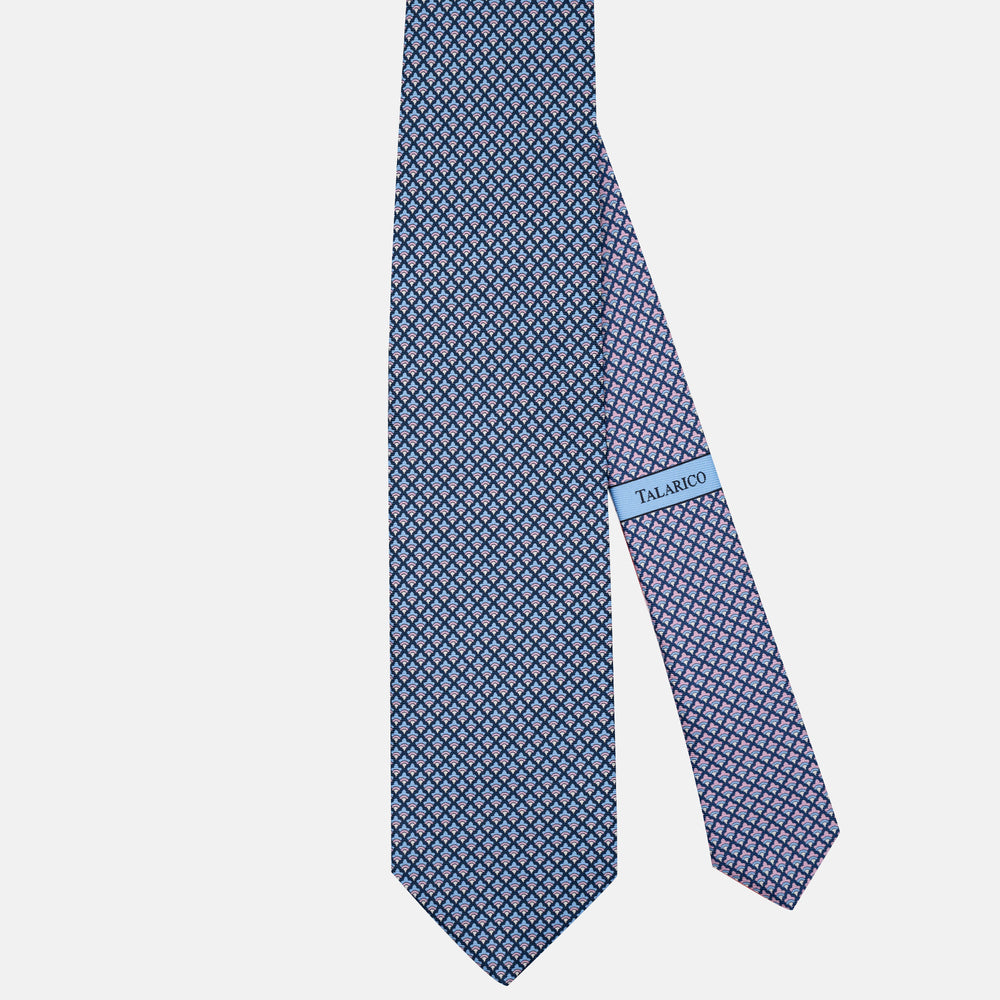 Cravatta 3 pieghe in Seta Micro Fantasia, Blu Celeste/Rosa - JA302-2