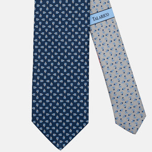 Cravatta 3 pieghe in Seta Fantasia Floreale, Blu Grigio - JA304-1