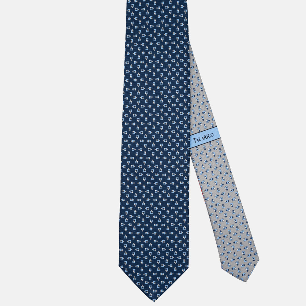 Cravatta 3 pieghe in Seta Fantasia Floreale, Blu Grigio - JA304-1