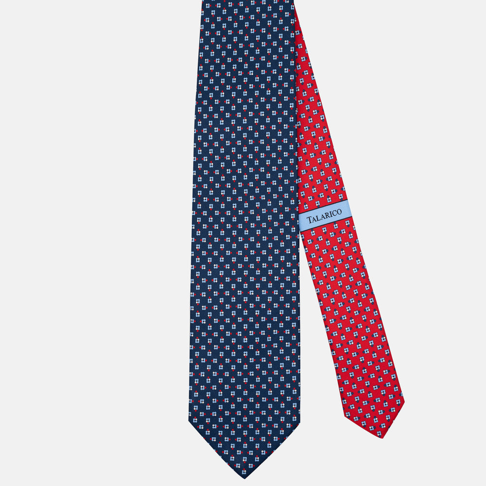 Cravatta 3 pieghe in Seta Fantasia Floreale, Blu Rosso - JA304-4