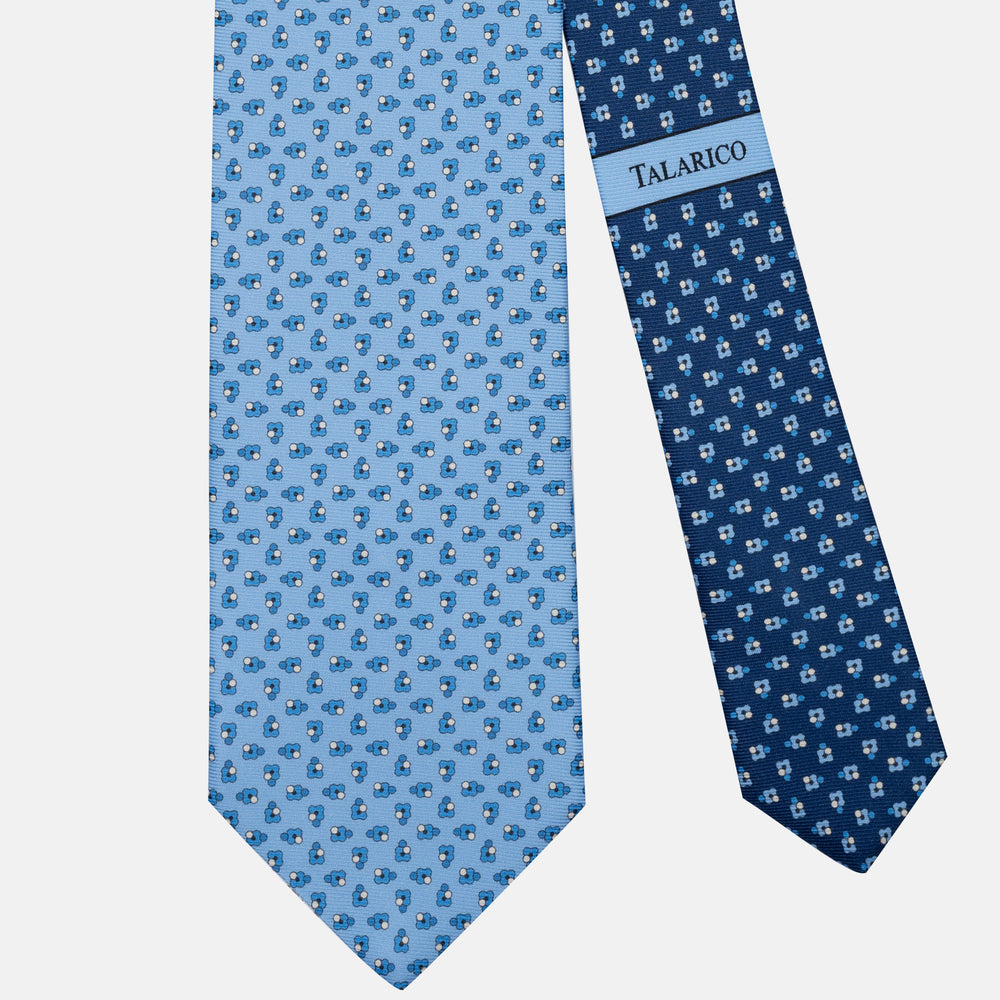 Cravatta 3 pieghe in Seta Fantasia Floreale, Celeste Blu - JA304-5