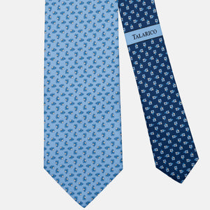 Cravatta 3 pieghe in Seta Fantasia Floreale, Celeste Blu - JA304-5
