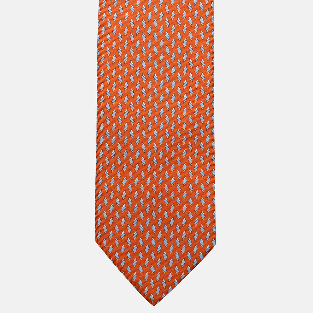 3-Fold Silk Tie, Micro Pattern, Orange - JC055938-3