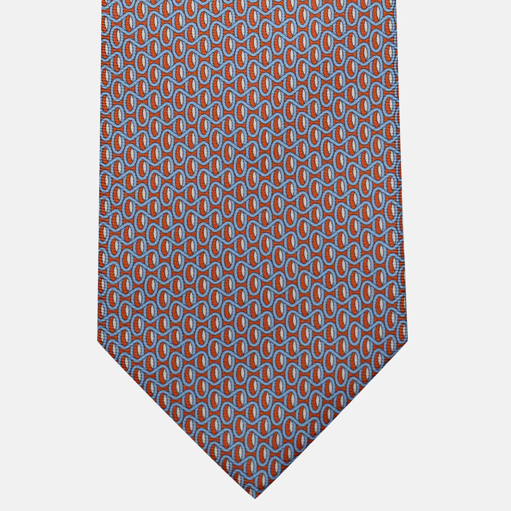3-Fold Silk Tie, Geometric Pattern, Orange - JC056133-1