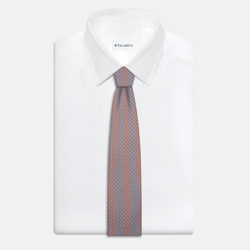 3-Fold Silk Tie, Geometric Pattern, Orange - JC056133-1