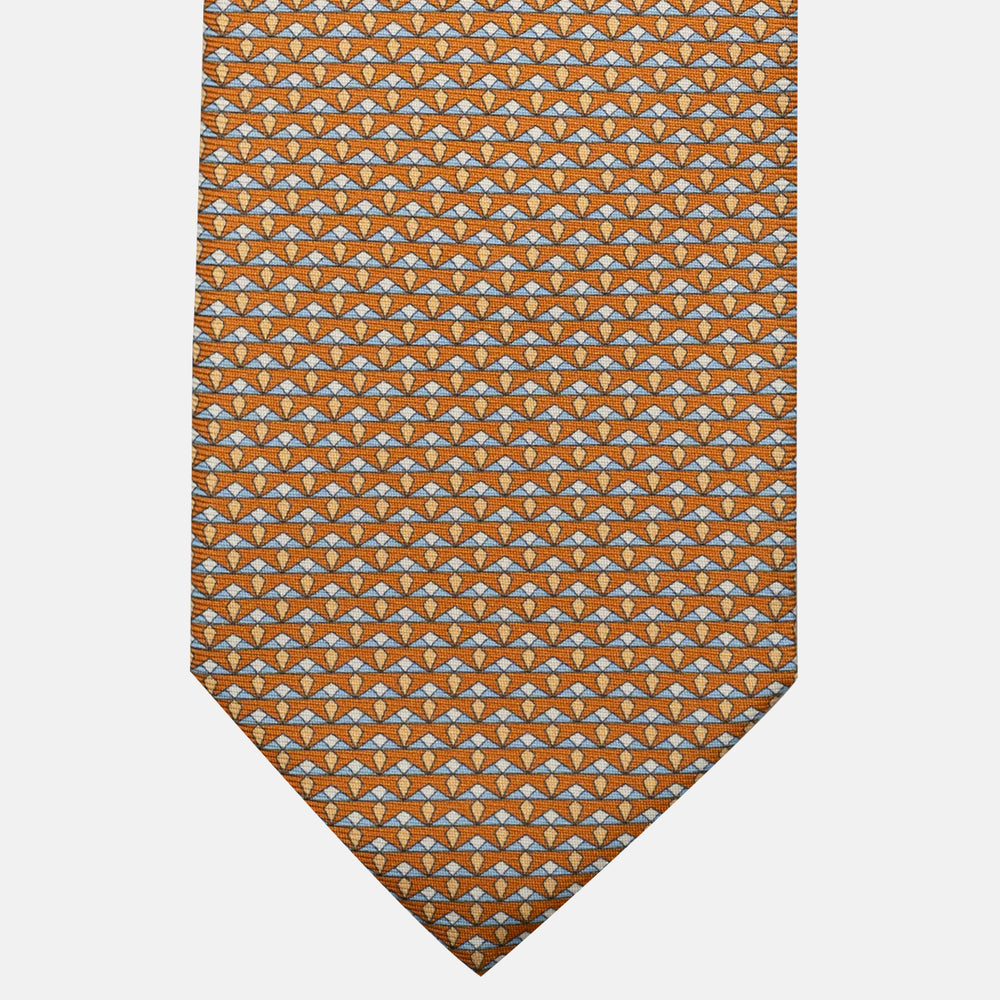 3-Fold Silk Tie, Micro Pattern, Ochre - JC056665-2