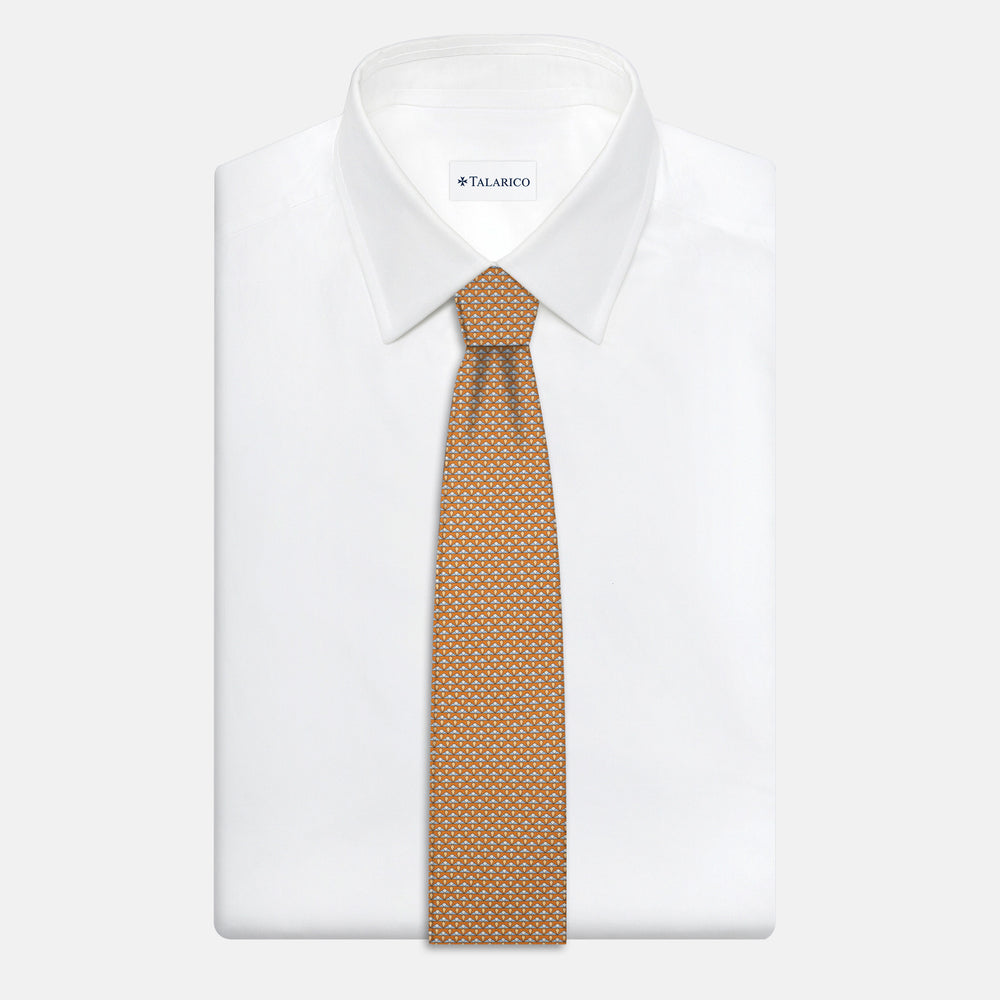3-Fold Silk Tie, Micro Pattern, Ochre - JC056665-2