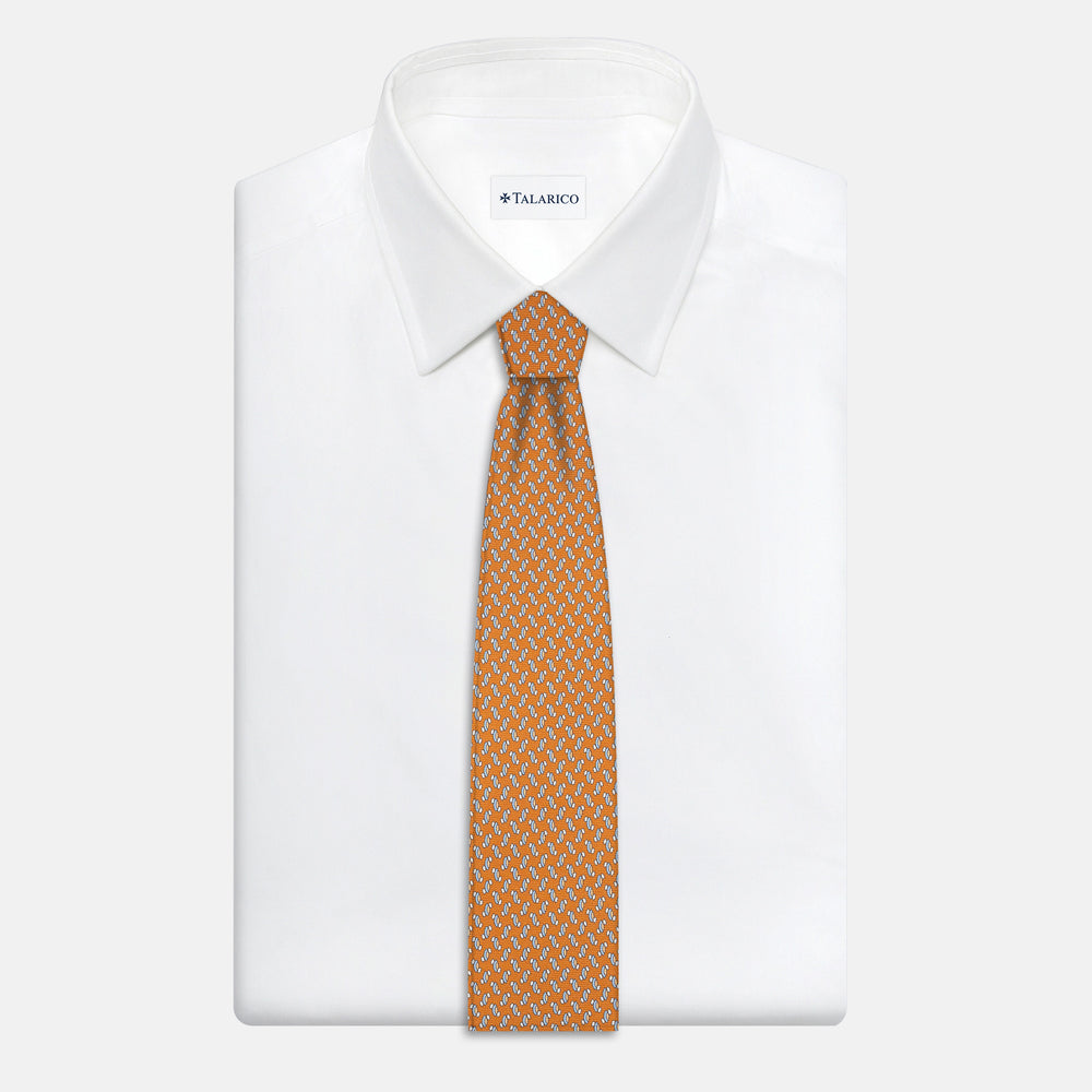 3-Fold Silk Tie, Micro Pattern, Orange - JC056668-3