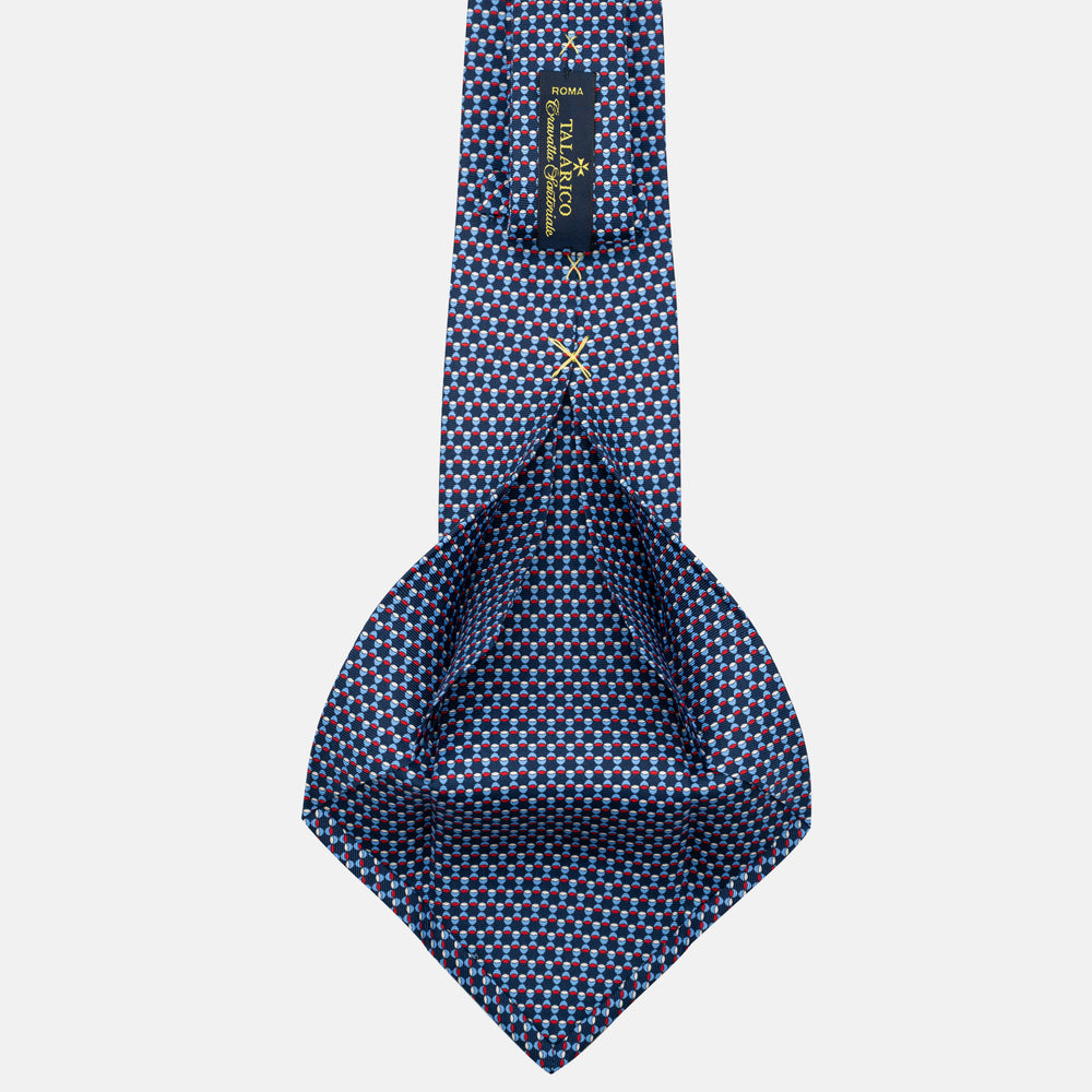 Cravatta 5 pieghe in seta Fantasia Geometrica Blu Rosso - JC057249-2