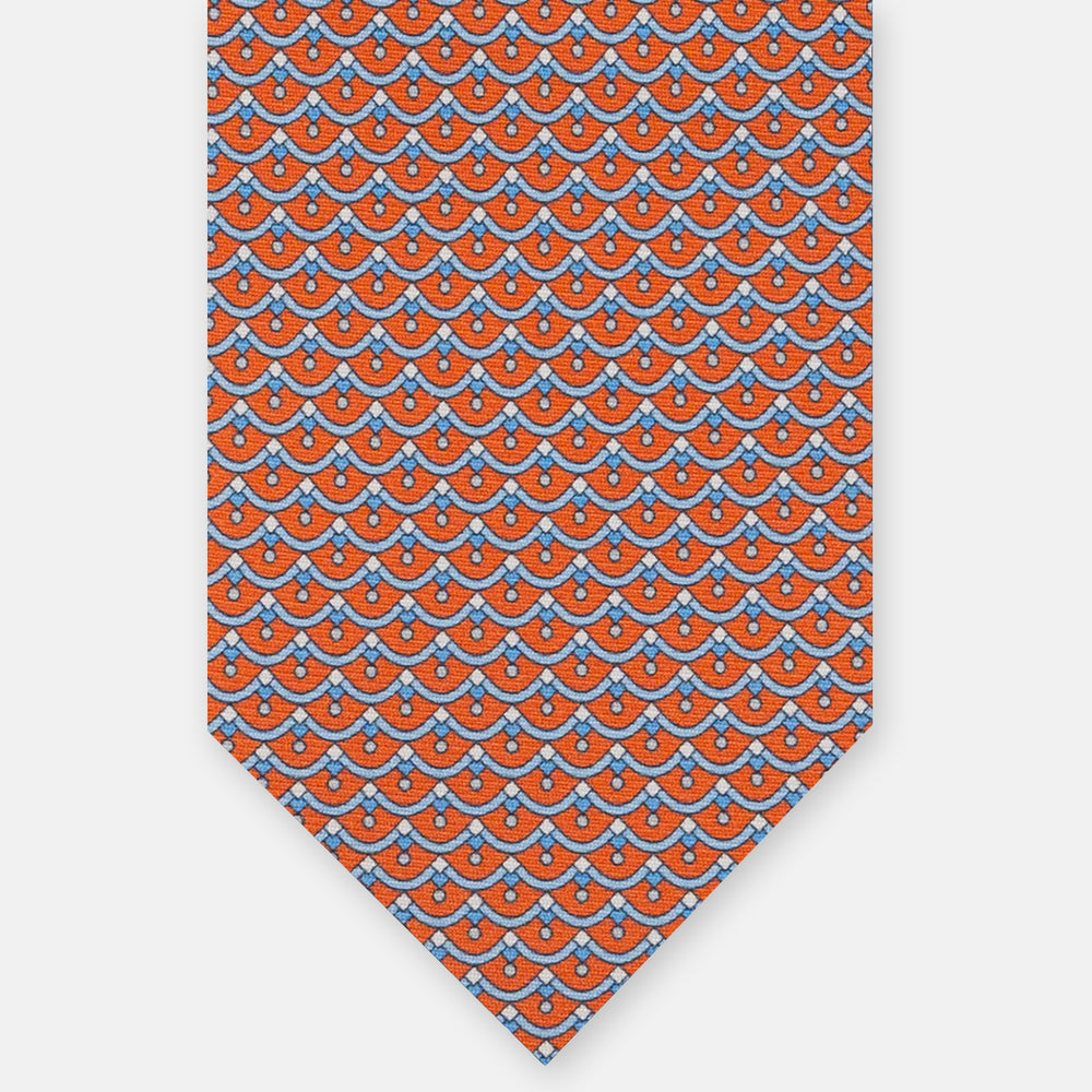 3-Fold Silk Tie, Geometric Pattern, Orange - JC059622_5 T