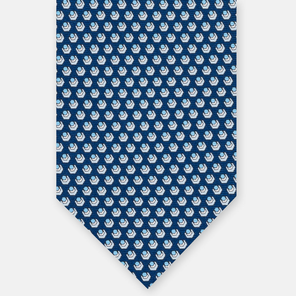 Cravatta 3 pieghe in Seta, Fantasia Geometrica, Azzurro - JC061860_3 T
