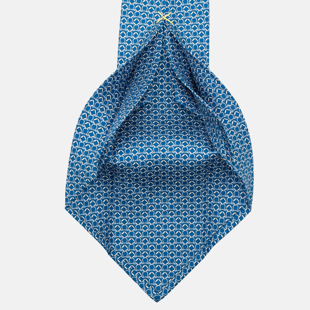 Cravatta 7 pieghe in seta Fantasia Geometrica Azzurro JC090226-1