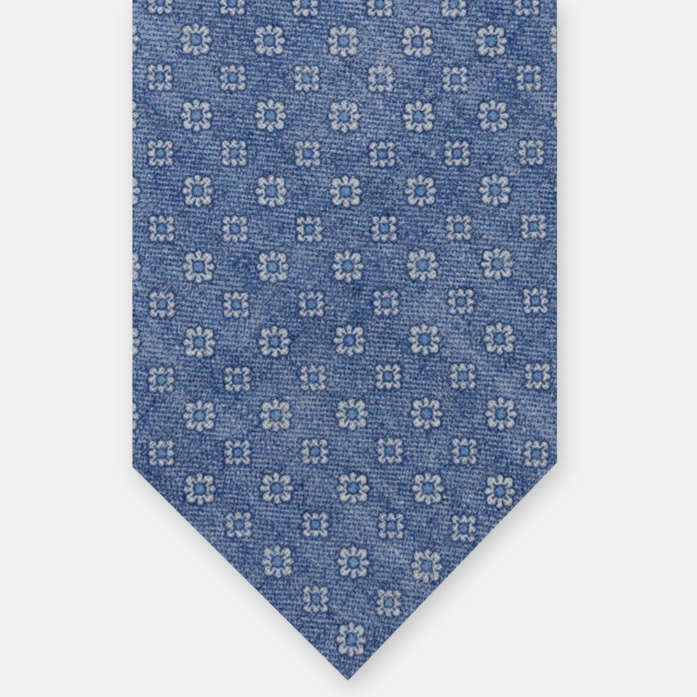 Cravatta 3 Pieghe in Irish Linen Fantasia Floreale Blu JD031