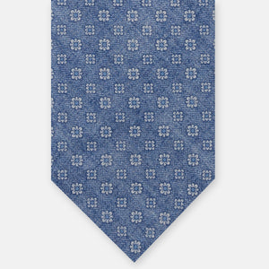Cravatta 3 Pieghe in Irish Linen Fantasia Floreale Blu JD031