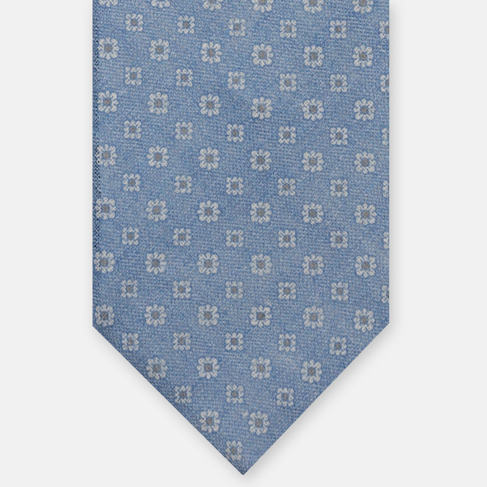 Cravatta 3 Pieghe in Irish Linen Fantasia Floreale Celeste JD031