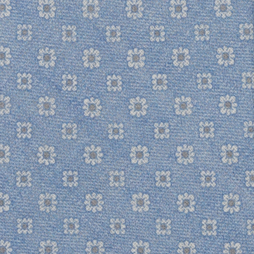 Cravatta 3 Pieghe in Irish Linen Fantasia Floreale Celeste JD031