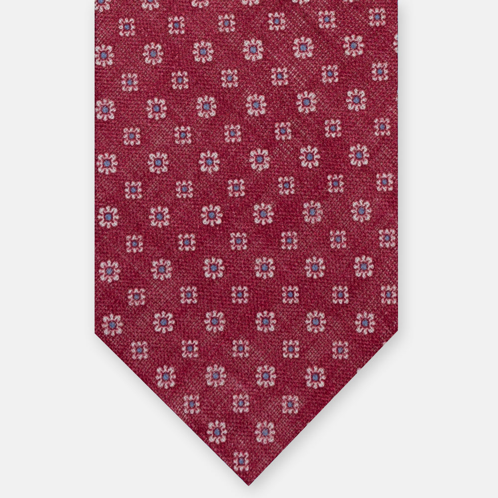 Cravatta 3 Pieghe in Irish Linen Fantasia Floreale Rosso JD031