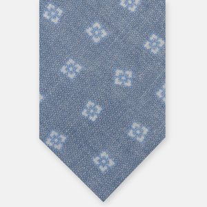 Cravatta 3 Pieghe in Irish Linen Fantasia Floreale Avio JD032