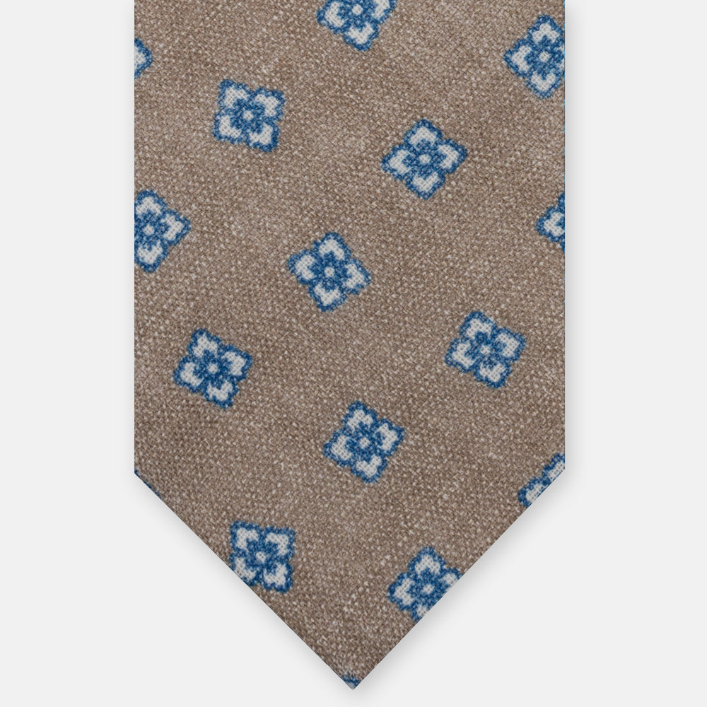 Cravatta 3 Pieghe in Irish Linen Fantasia Floreale Beige JD032