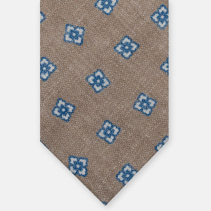 Cravatta 3 Pieghe in Irish Linen Fantasia Floreale Beige JD032