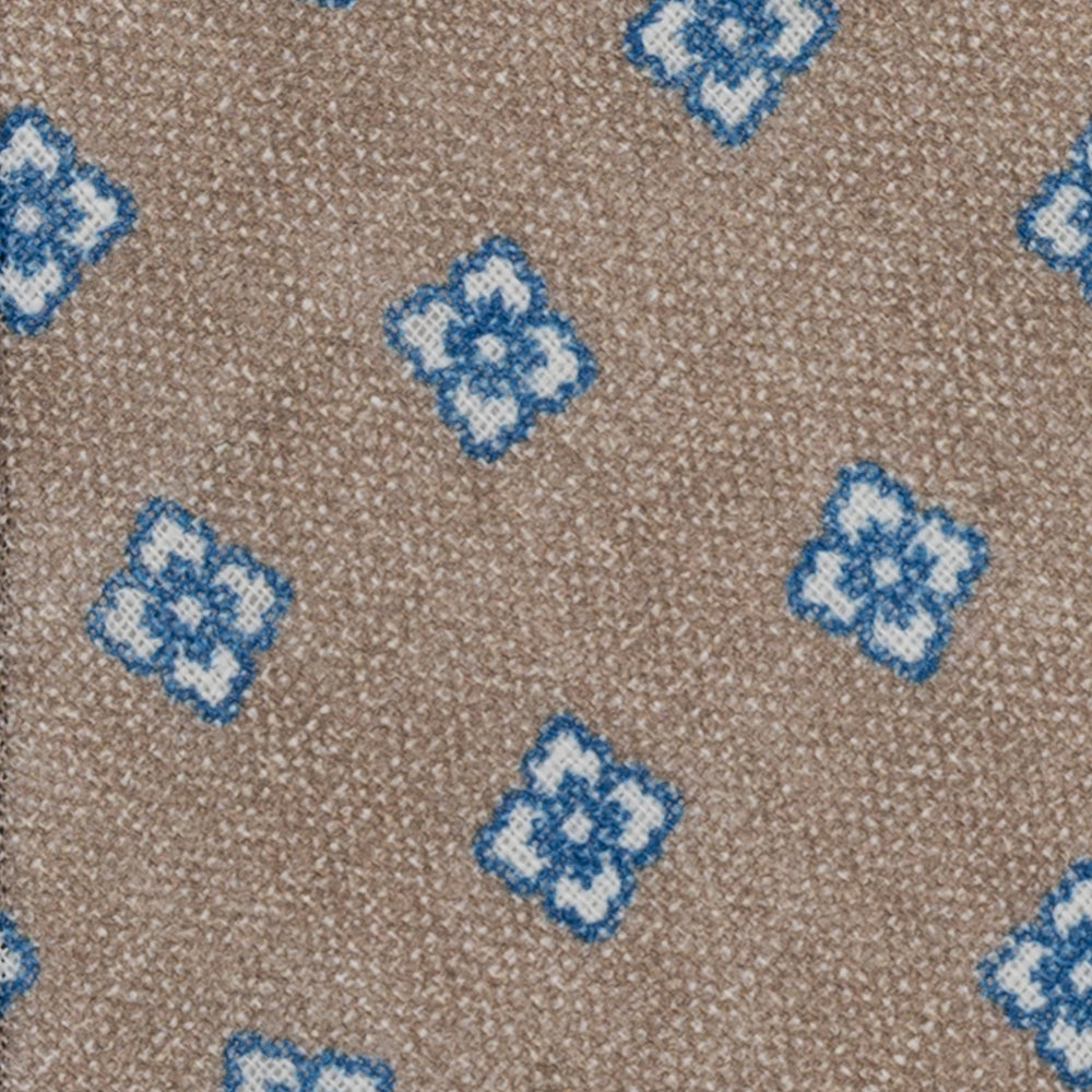 Cravatta 3 Pieghe in Irish Linen Fantasia Floreale Beige JD032