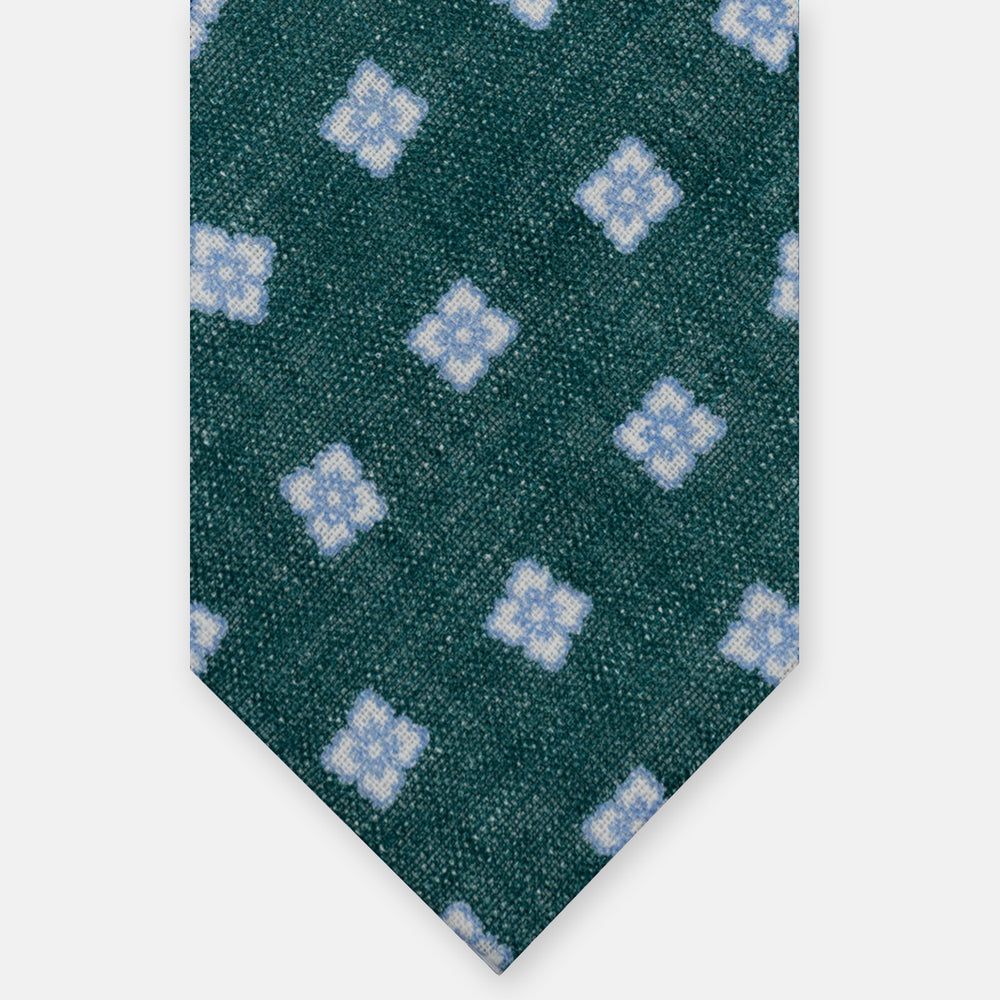 Cravatta 3 Pieghe in Irish Linen Fantasia Floreale Verde JD032