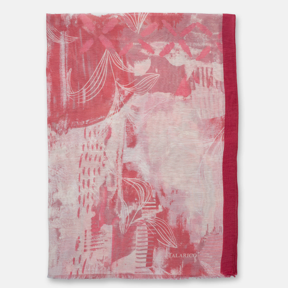 Sciarpa Coprispalle Kyoto in Lino e Seta Fucsia con Motivo Astratto | Made in Italy