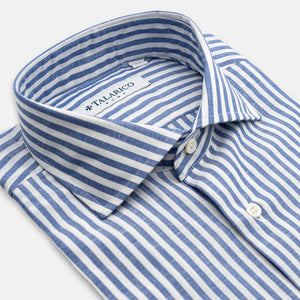 Camicia In Lino Collo alla Francese Bianco Blu Riga media