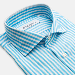 Camicia In Lino Collo alla Francese Riga Media Bianco Piscina