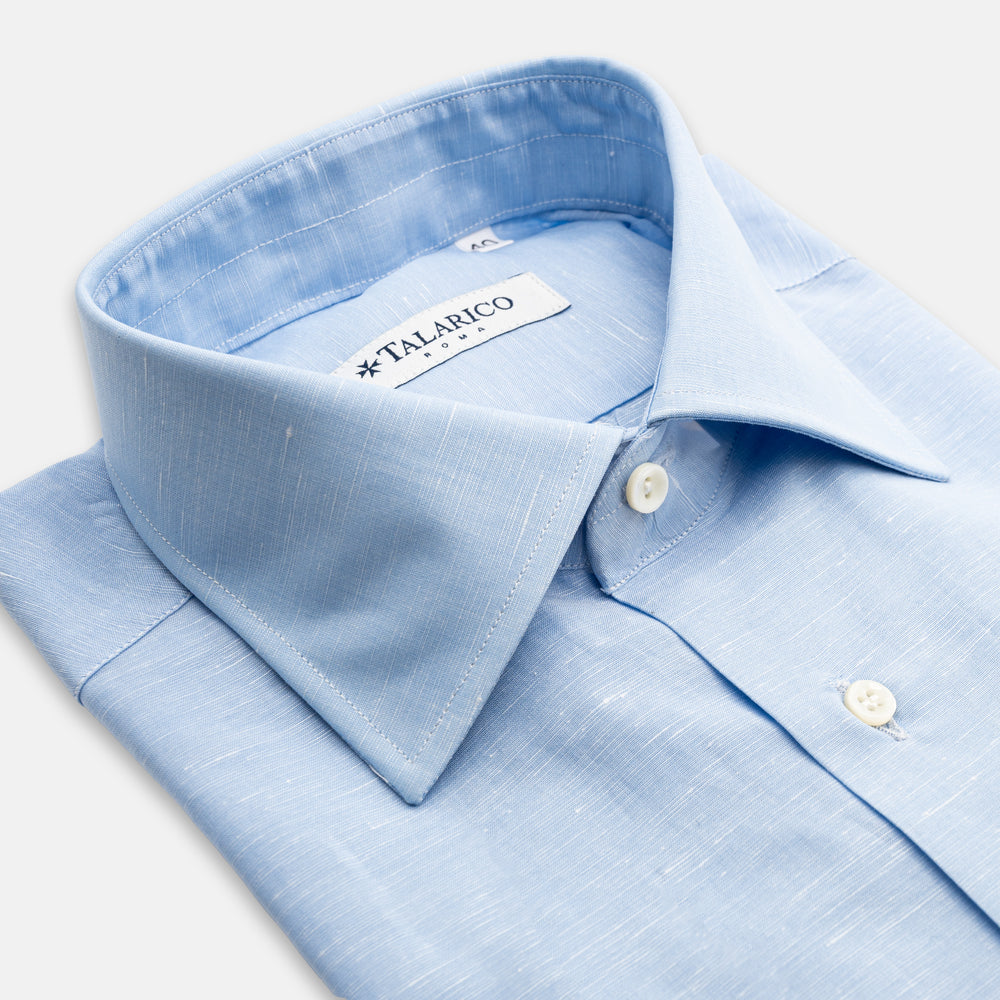 Camicia Sartoriale in Misto Lino e Cotone | Celeste