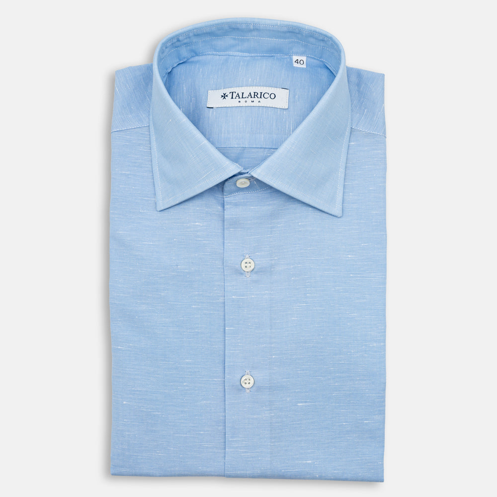 Camicia Sartoriale in Misto Lino e Cotone | Celeste