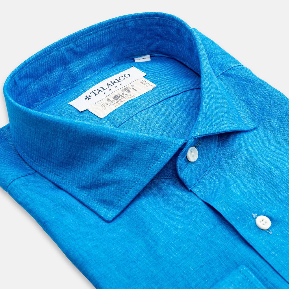 Camicia in Lino Solbiati  Loro Piana Collo alla Francese  | Colore Turchese