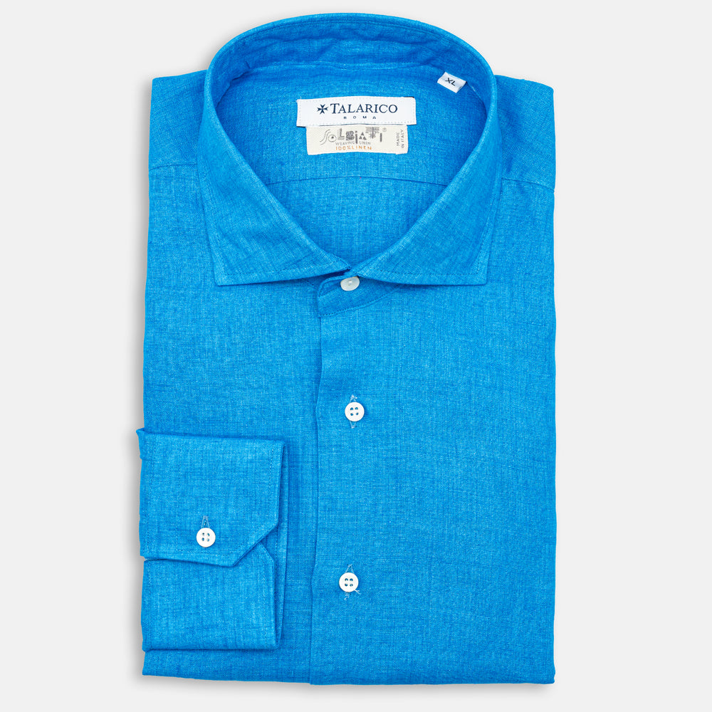 Camicia in Lino Solbiati  Loro Piana Collo alla Francese  | Colore Turchese
