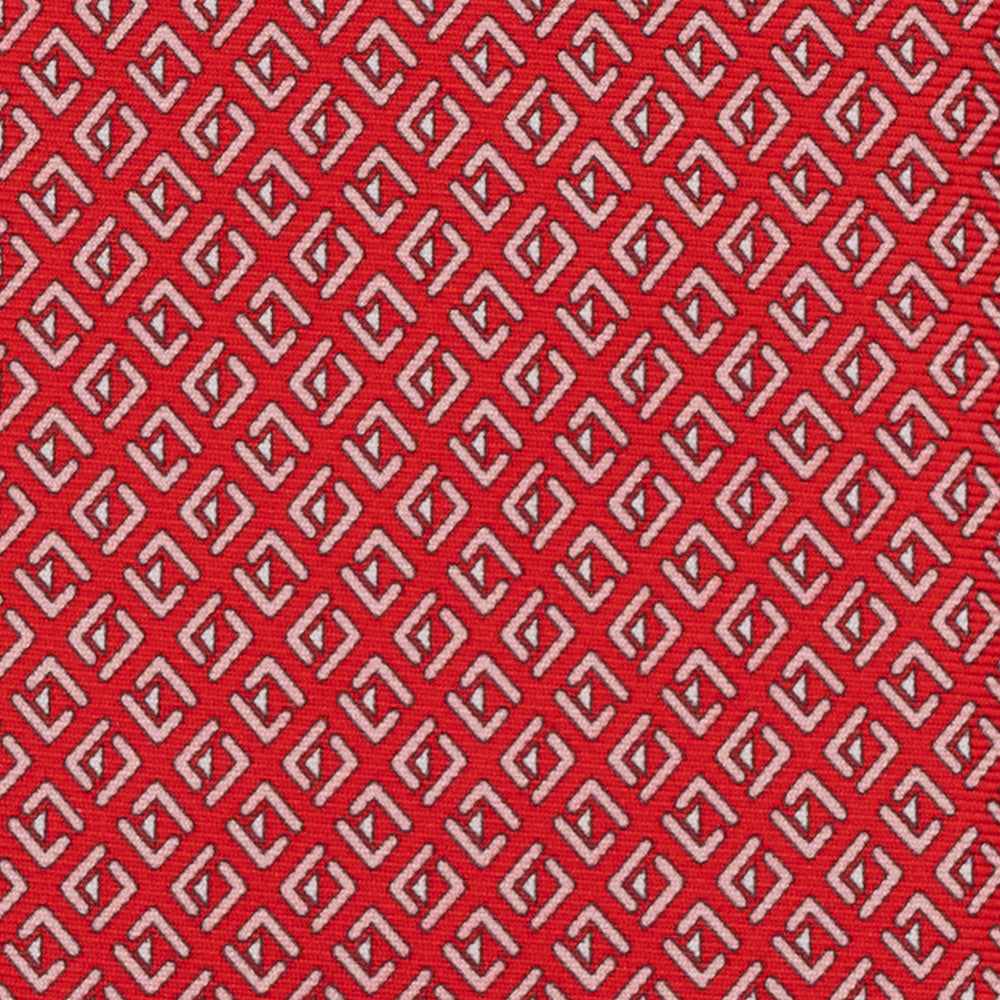 Cravatta 3 pieghe in Seta Fantasia Geometrica, Rosso - M50029
