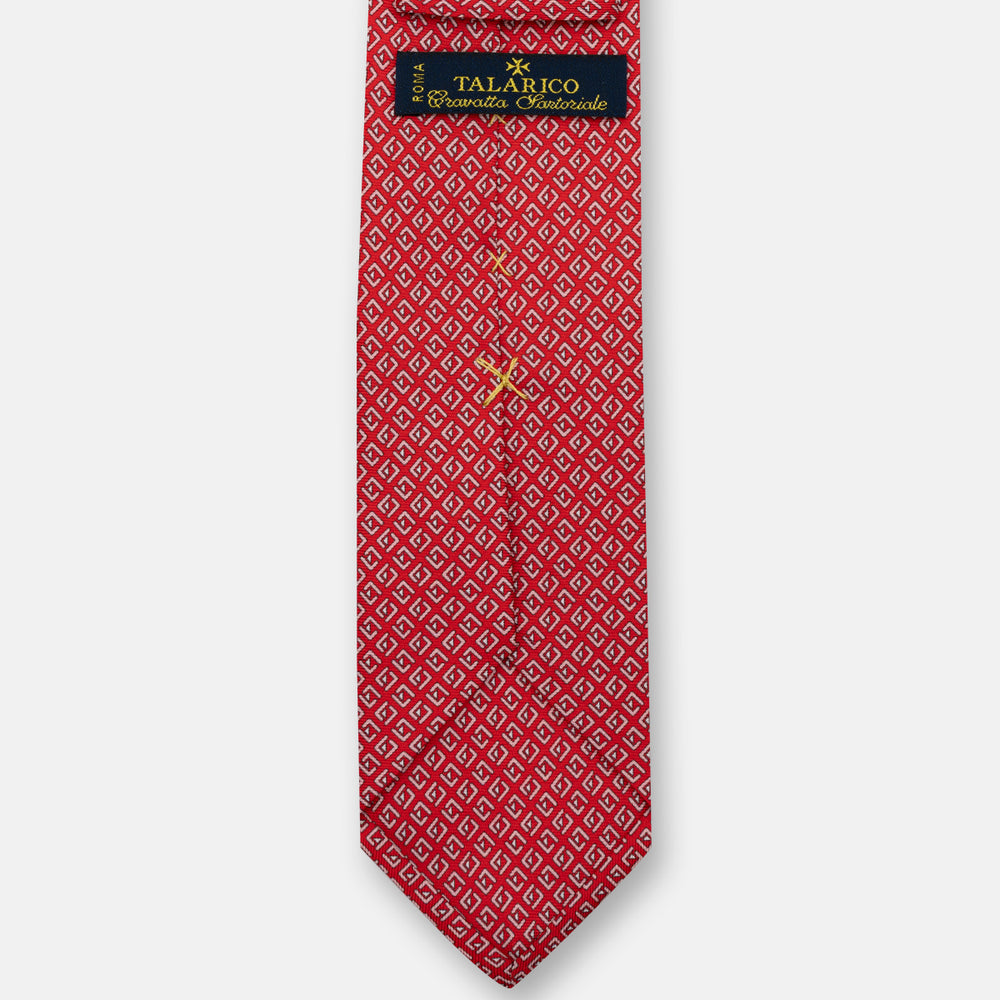 Cravatta 3 pieghe in Seta Fantasia Geometrica, Rosso - M50029