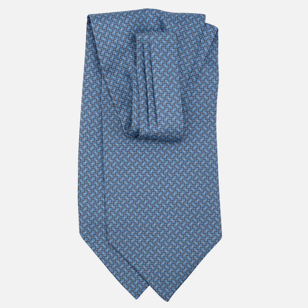 Ascot Sartoriale in Pura Seta Twill | Fatto a Mano -  Micro Fantasia Blu Grigio