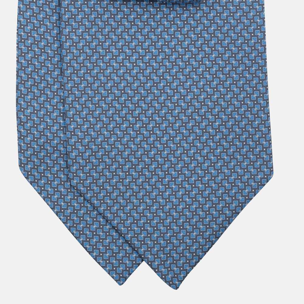 Ascot Sartoriale in Pura Seta Twill | Fatto a Mano -  Micro Fantasia Blu Grigio
