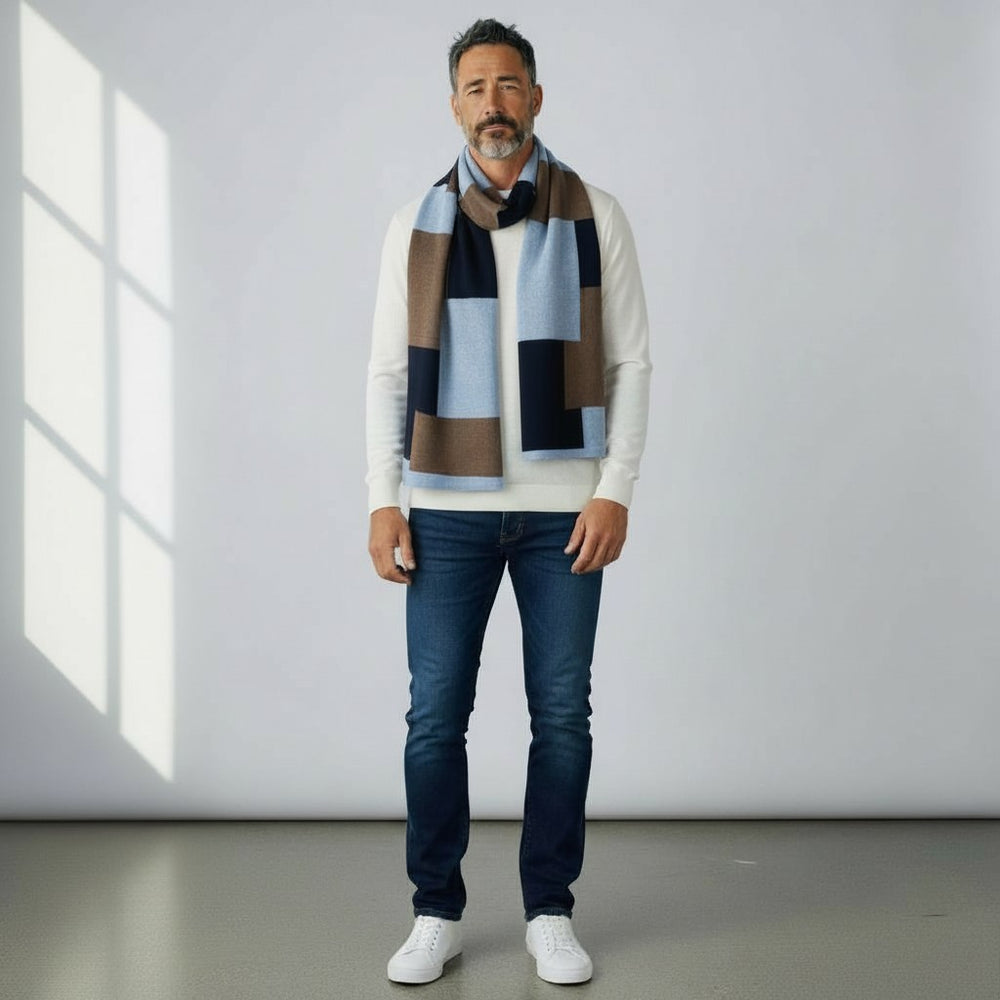 Sciarpa Unisex in 100% Lana | Modello Mondrian Cielo Legno Notturno - 102M