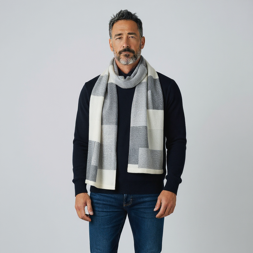 Sciarpa Unisex in 100% Lana | Modello Mondrian Panna Grigio - 102M