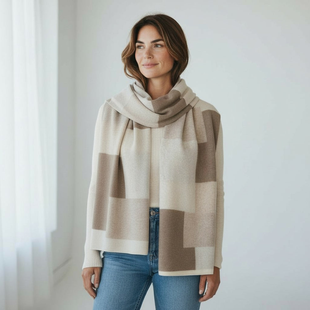 Sciarpa Unisex in 100% Lana | Modello Mondrian Panna Silver Brown - 102M