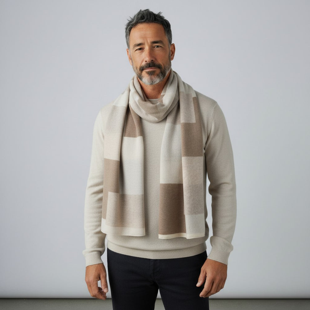 Sciarpa Unisex in 100% Lana | Modello Mondrian Panna Silver Brown - 102M