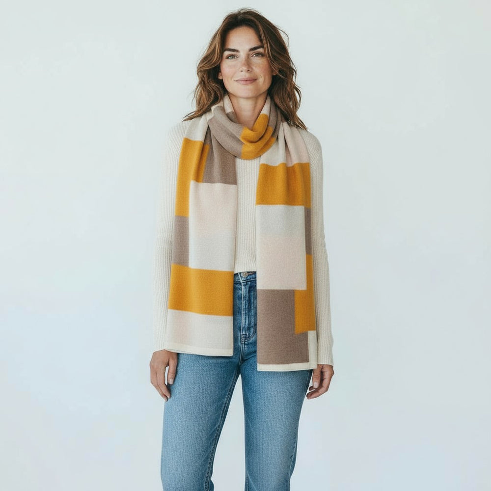 Sciarpa Unisex in 100% Lana | Modello Mondrian Panna Zucca Brown - 102M