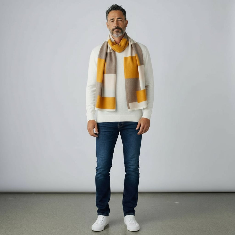 Sciarpa Unisex in 100% Lana | Modello Mondrian Panna Zucca Brown - 102M