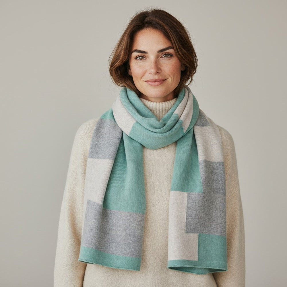 Sciarpa Unisex in 100% Lana | Modello Mondrian Polvere Panna Grigio - 102M