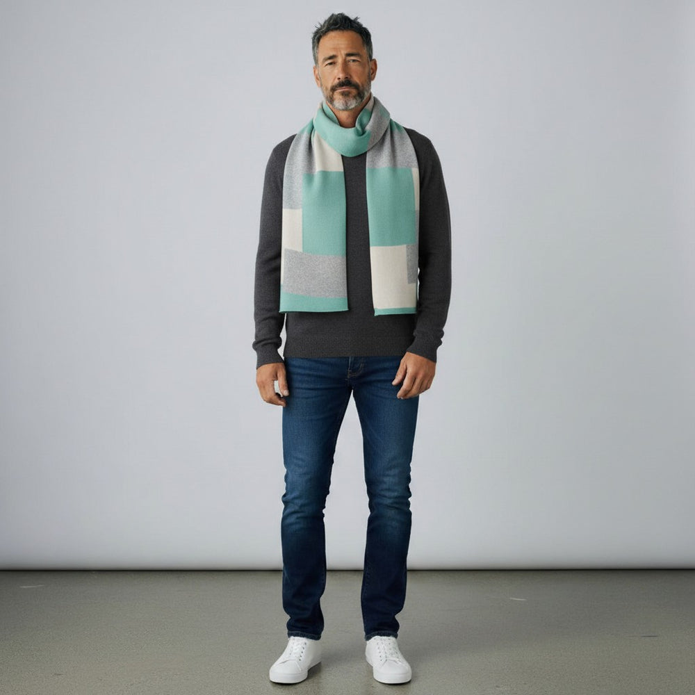 Sciarpa Unisex in 100% Lana | Modello Mondrian Polvere Panna Grigio - 102M