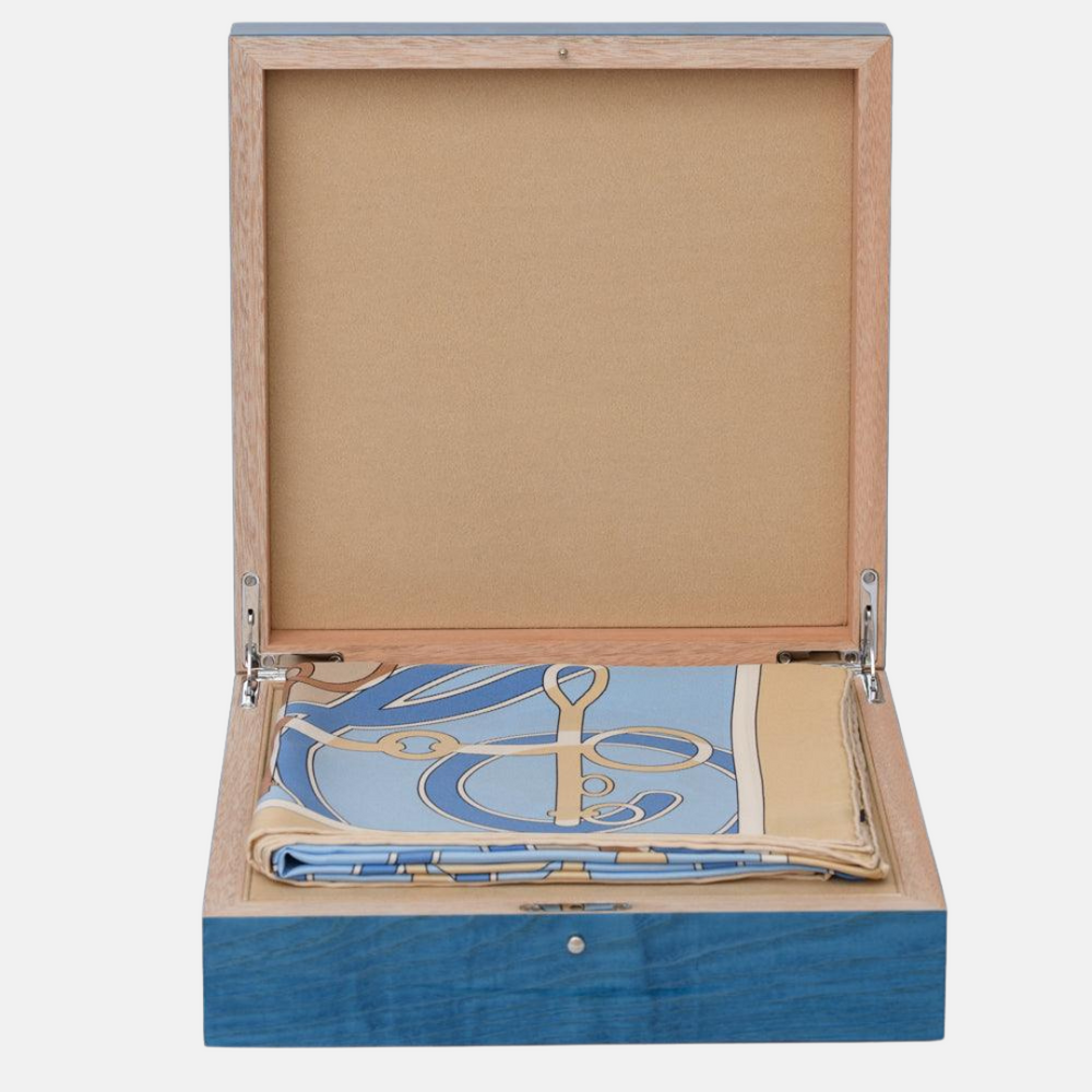 SCATOLA FOULARD PORTA GIOIE in Legno di Bolivar | Blu