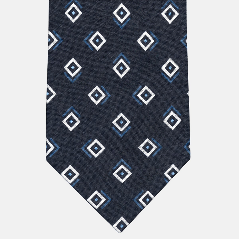 Cravatta 3 Pieghe in Irish Linen Fantasia Geometrica Blu Celeste - M49113