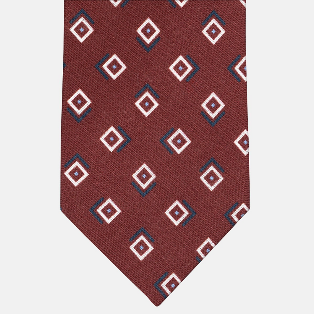 Cravatta 3 Pieghe in Irish Linen Fantasia Geometrica Bordeaux - M49113