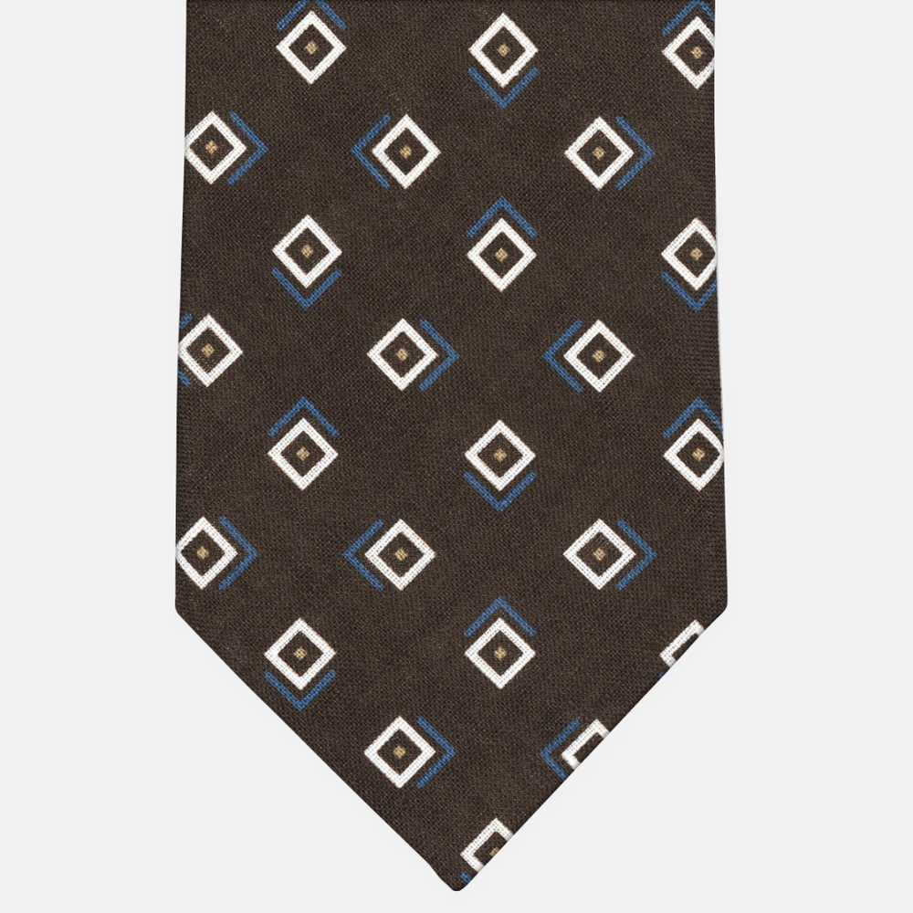 Cravatta 3 Pieghe in Irish Linen Fantasia Geometrica Marrone - M49113