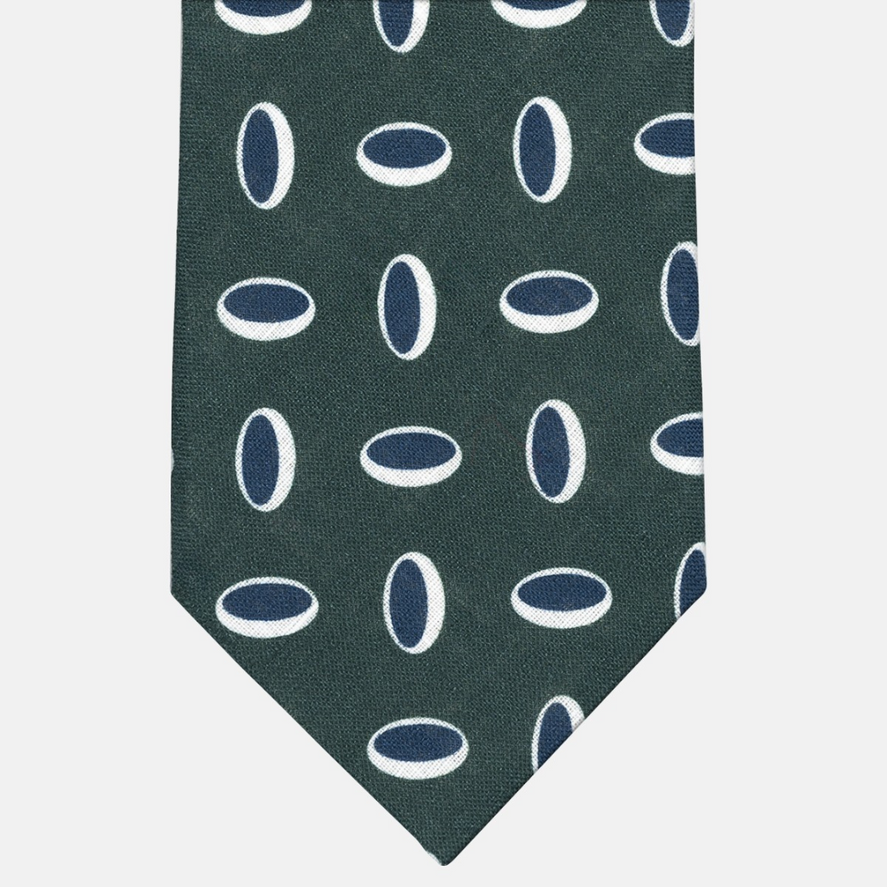 Cravatta 3 Pieghe in Irish Linen Fantasia Geometrica Verde - M49114